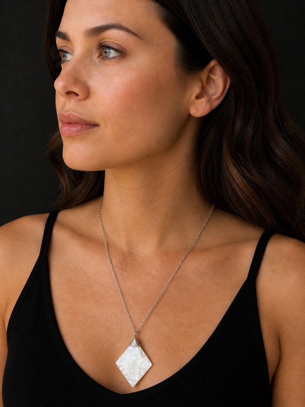 Artisan Mother-of-Pearl Diamond Pendant Necklace - Stainless Steel